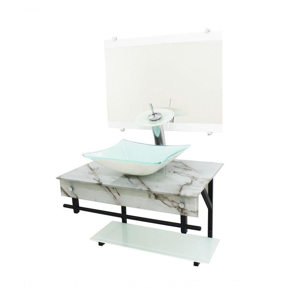 Gabinete De Vidro 60cm Apx Com Cuba Retangular Branco - Home & Living
