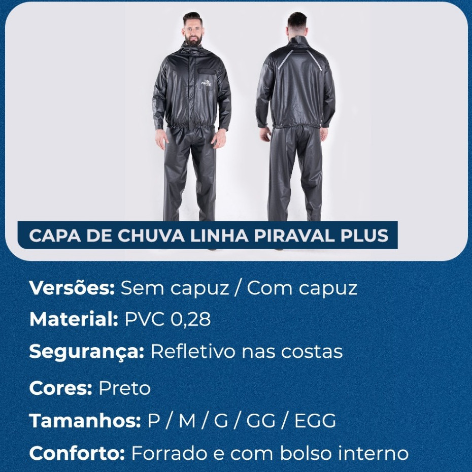 Conjunto Masculino CAPA DE CHUVA LINHA PIRAVAL PLUS COM CAPUZ E SEM CAPUZ