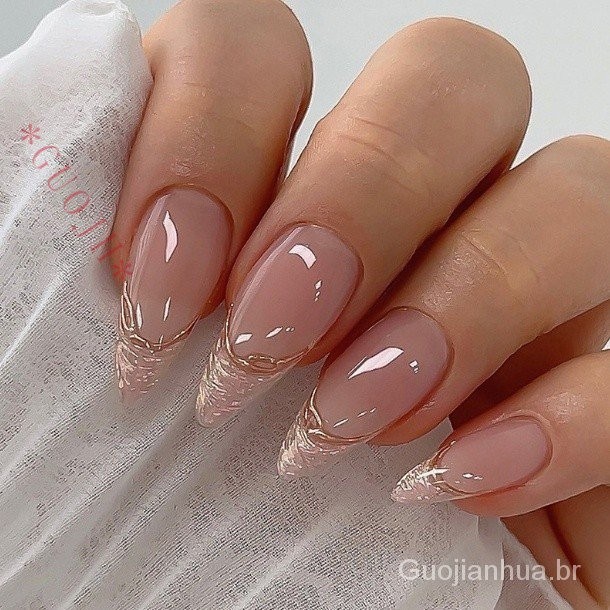 GUOJH 24 Peças unha postiça decorada realista almond media natural pregos falsos com cola em Oferta na Shopee