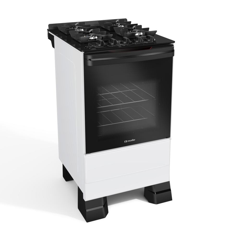 Fogão 4 Bocas Mueller com Mesa de Vidro Branco Bivolt MFV4BF