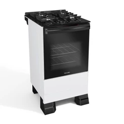 Fogão 4 Bocas Mueller com Mesa de Vidro Branco Bivolt MFV4BF