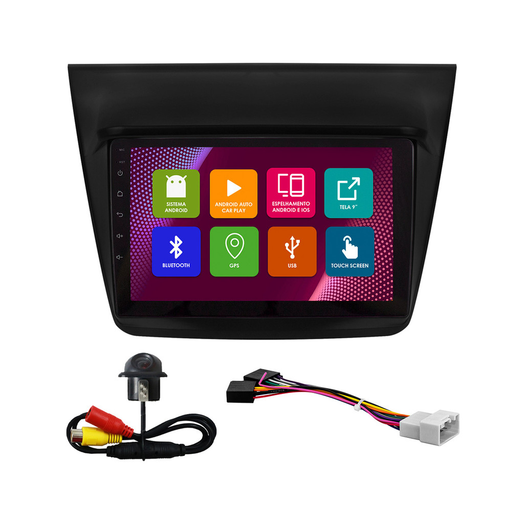 Kit Multimídia 9 Pol L200 Triton 2008 2009 2010 2011 12 2013 2014 2015 Android 2Gb Ram 32Gb Flash Quad-Core 2 Din Preto