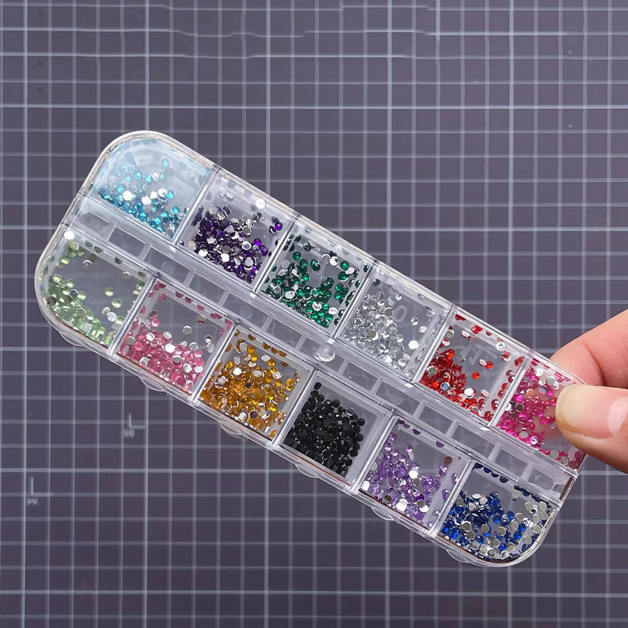 Kit 12 Strass Decoração Unhas Transparente  Encapsular Com Caixinha Organizadora Jóia