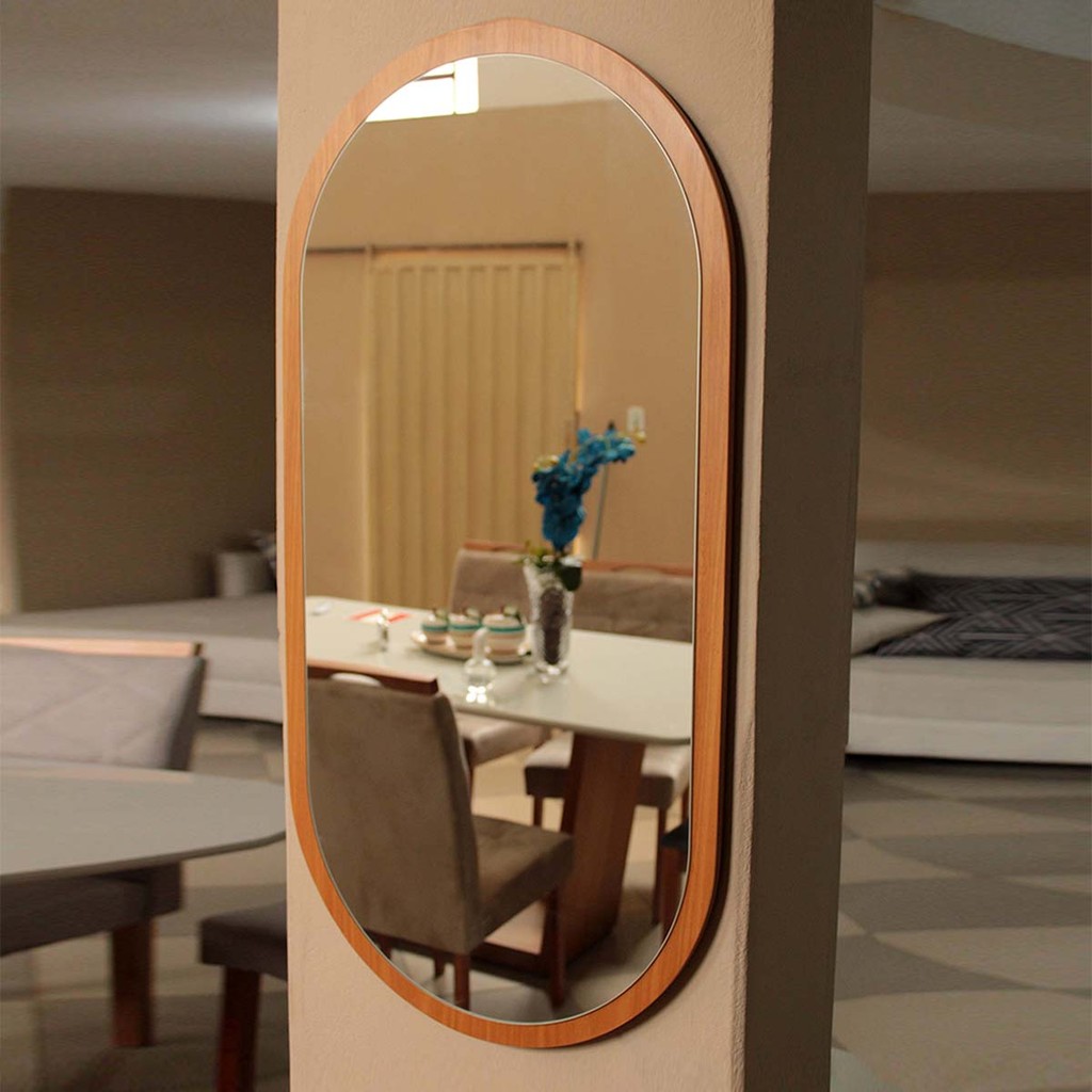 Espelho De Parede Oval Corpo Inteiro Decorativo Laminado para Quarto 60x35cm