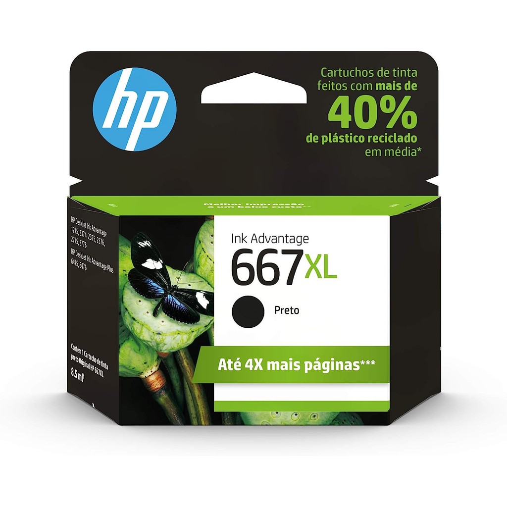 Cartucho HP 667XL Preto Original (3YM81AB) Para HP Deskjet