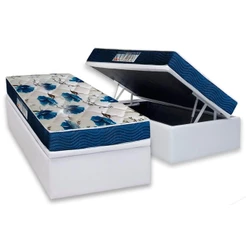 Cama Box Baú Solteiro: Colchão Anatômico Ortobom D28 / ISO 60 Super Firme + Base CRC Courano White(88x188)