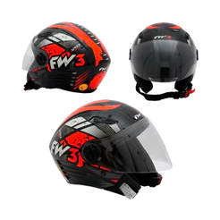 Capacete Moto Aberto X Open Speed Preto Com Vermelho Viseira Cristal Inmetro Tamanho 60 - FW3