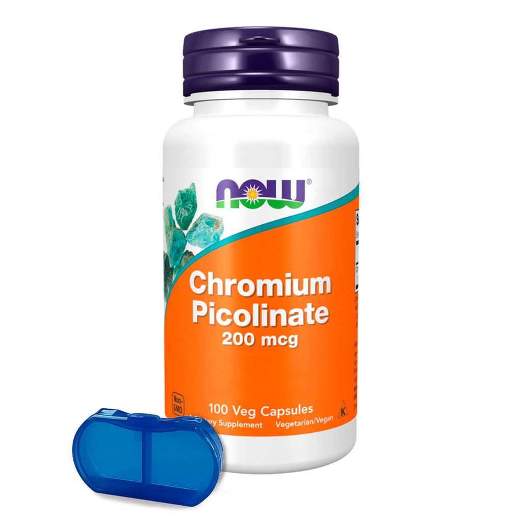 Picolinato Cromo 200mcg Now foods 100Cáps + Porta Cápsulas em Oferta na Shopee