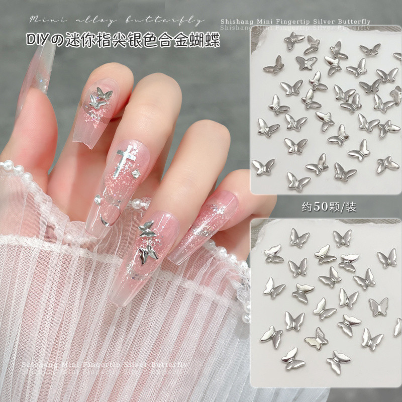 Mini Manicure Borboleta Manicure Jóias de Prata Liga de Prata Diamante Metal Diamante Tridimensional Ponta dos Dedos Influenciador de Diamante Borboleta Acessórios Pequenos