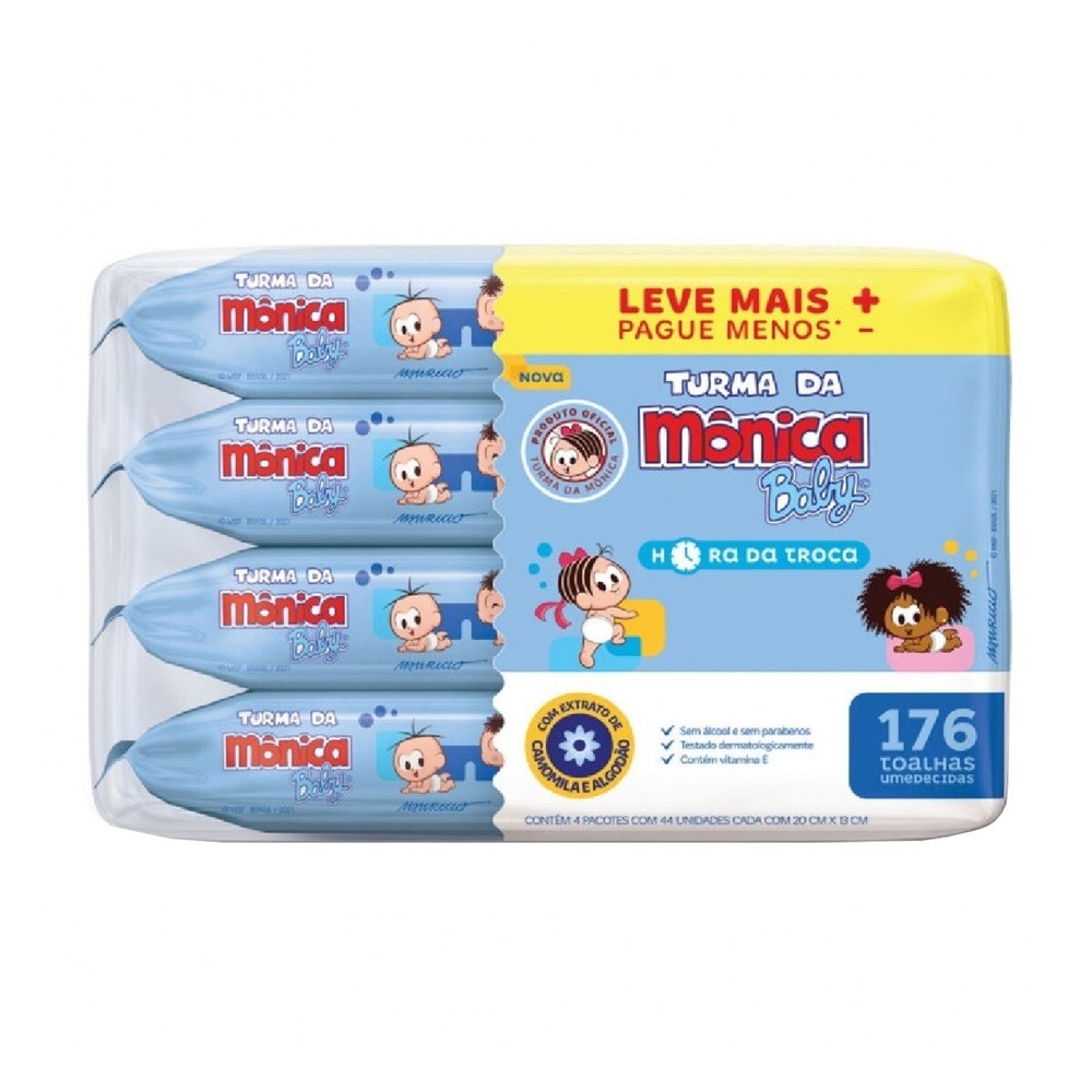 Toalhas Umedecidas Turma da Monica Baby Hora da Troca 176 Unidades Leve mais Pague menos em Oferta na Shopee