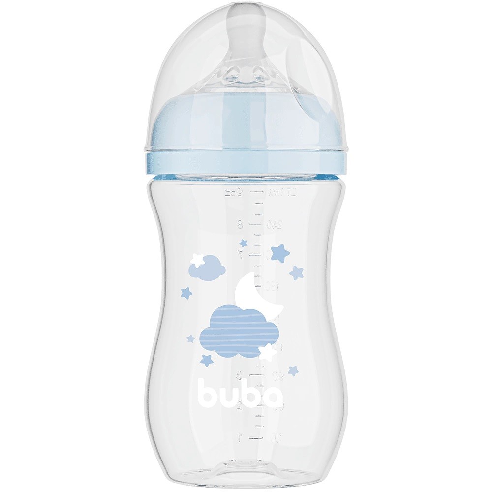 Mamadeira Buba Easy Flow 270ml C/ Bico Fluxo 2 Silicone Nuvem Azul mamadeira buba