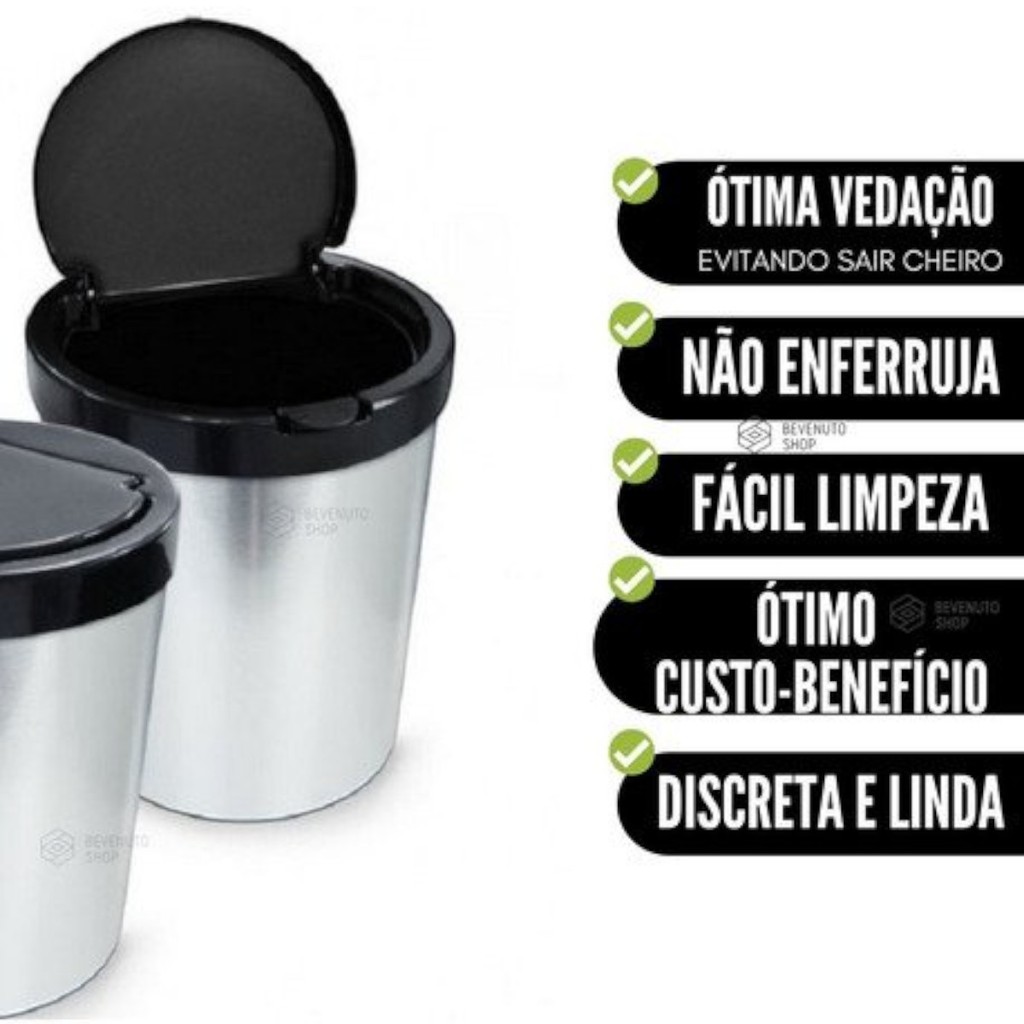 Lixeira Cesto de Lixo 10 Litros Inox Automática Tampa Click Label Para Banheiro Cozinha Escritório Quarto - Arqplast