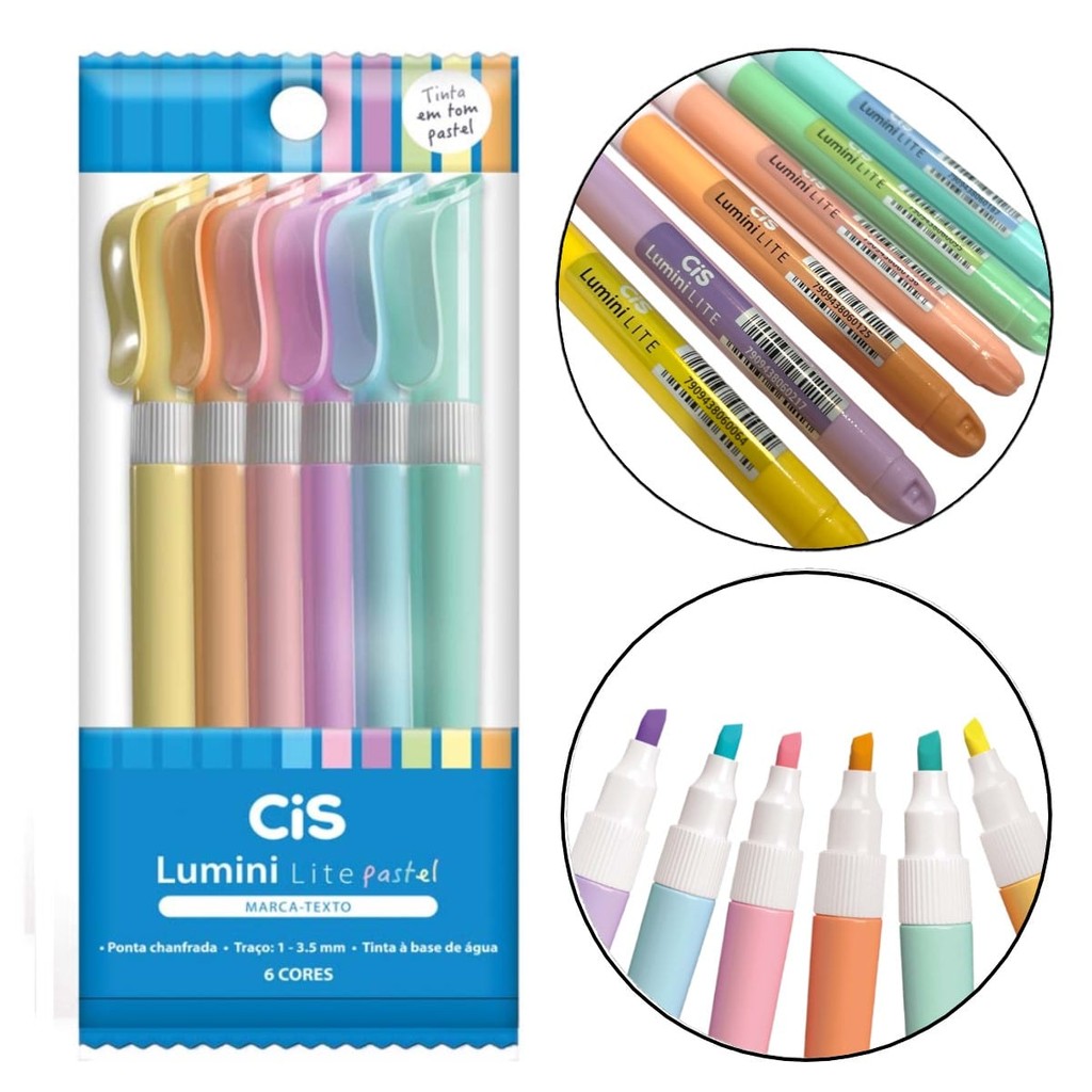Marca Texto Cis Lumini Lite Pastel Estojo com 6 Cores em Oferta na Shopee