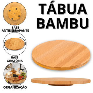 Tábua De Frios Giratória Grande Tabua De Bambu Redonda Tábuas Para Cozinha Petisqueira Giratoria