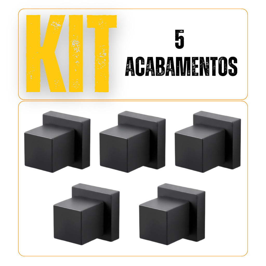 Kit 05 Acabamentos para Registro Quadrado Padrão Universal Preto