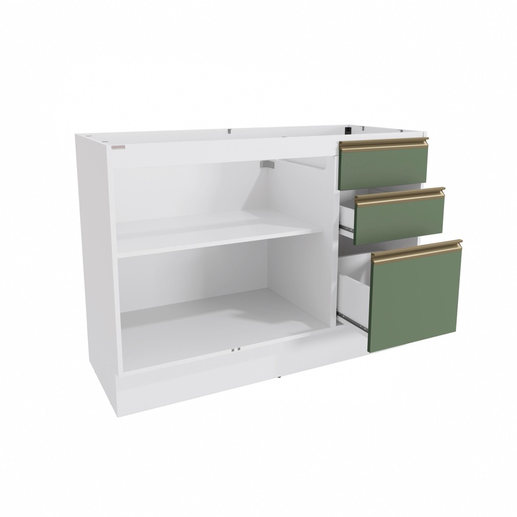 Detalhes do Balcão de Pia Celeste Kappesberg 100% MDF 2 Portas 3 Gavetas Branco/Verde 120cm