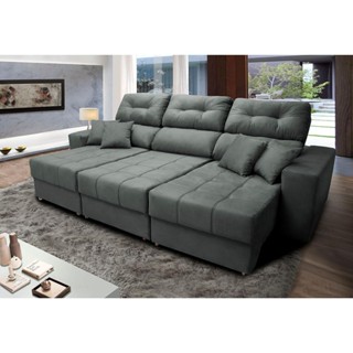 Sofá Retrátil e Reclinável Cama inBox Diamond 2,25m Tecido Suede Velusoft Cinza em Oferta na Shopee