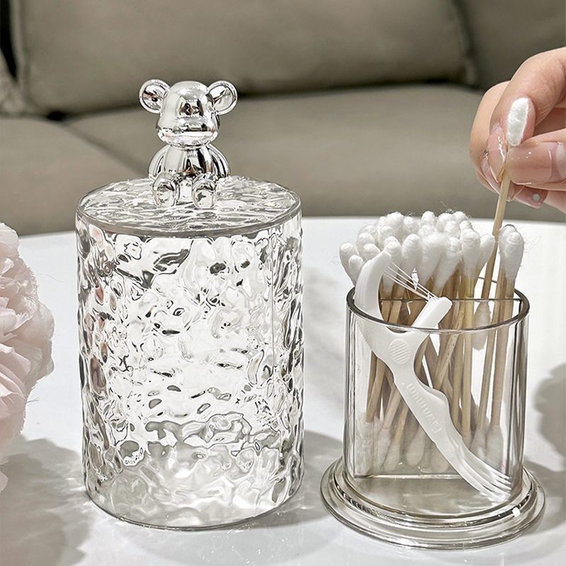 Porta Cotonete Palito Em Acrílico Cristal Com Tampa Urso Ou Coelho Elásticos Multiuso Universal Luxo em Oferta na Shopee