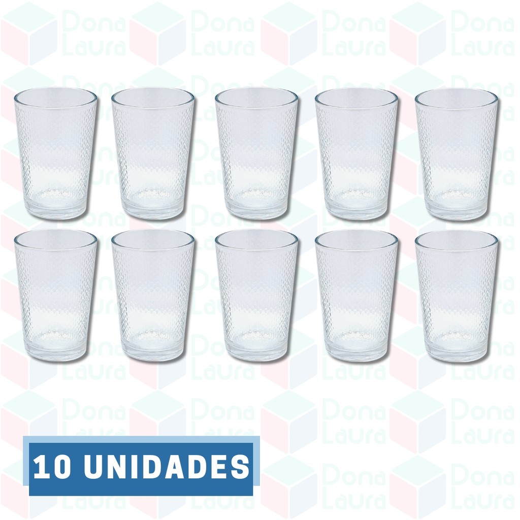 Jogos de 10 Copos de vidro Arizona 200ml Transparente