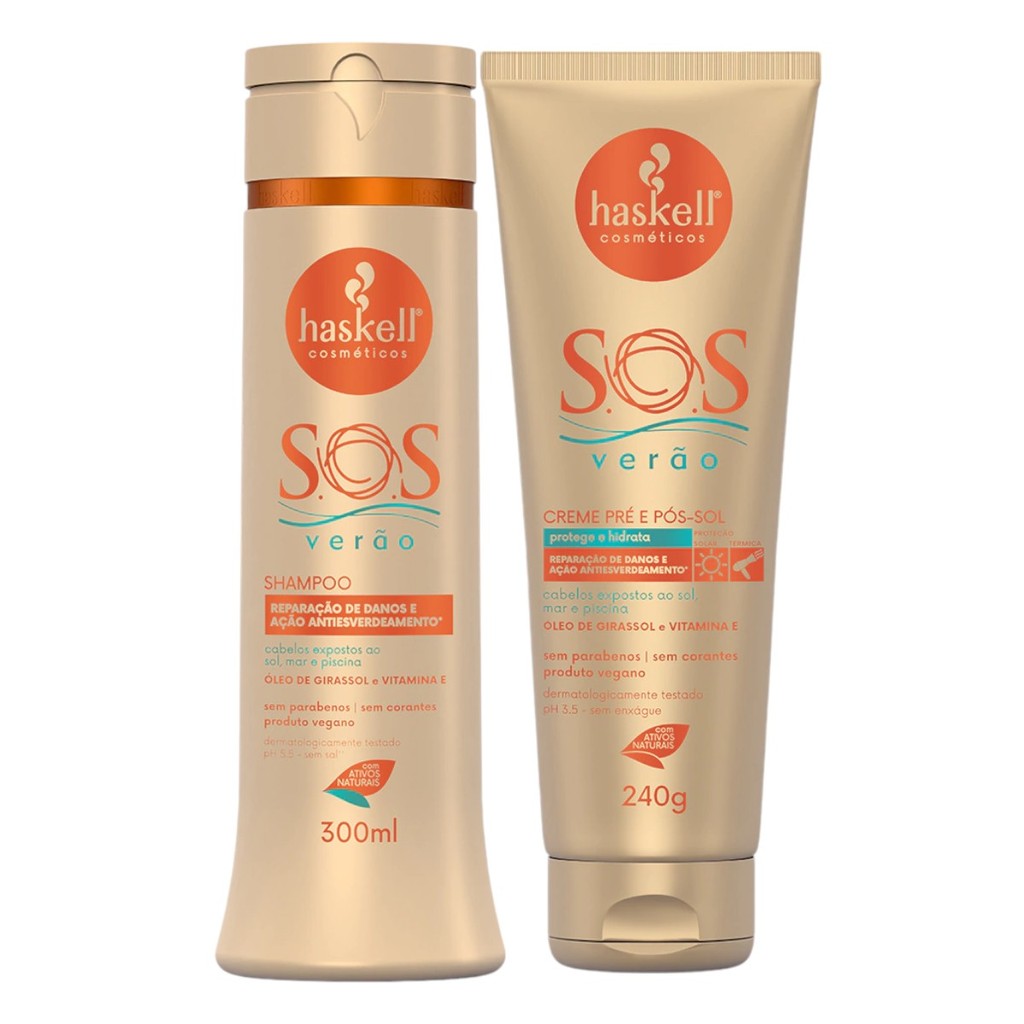 Kit S.O.S Verão 1 Shampoo 300ml 1 Creme Pré e Pós Sol 240g Haskell
