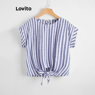 Lovito Blusa casual listrada com gravata frontal para mulheres L95ED881 em Oferta na Shopee