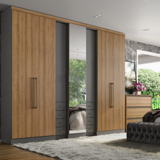 Guarda Roupa Casal com Espelho 7 Portas 8 Gavetas Absolut Glass THB Móveis em Oferta na Shopee