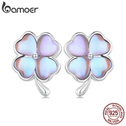 Brincos Bamoer 925 Sterling Sliver Quatro Folhas Desenho Da Sorte Do Trevo Para Presentes Femininos