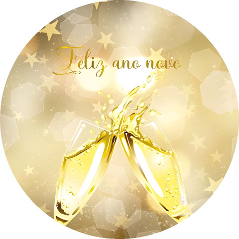 NOVO Painel Festa Infantil Redondo Feliz Ano Novo, Letras em Dourado Taça Estrelas Brilhos + Arco, Suporte incluso. Fazemos personalizado com qualquer tema. Confeccionado em Lona fosca, impressão de alta resolução. cenário , p/ Decoração