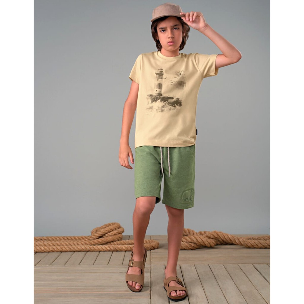 CONJUNTO INFANTIL MENINO CAMISETA MALHA E BERMUDA MOLETINHO - LAMON