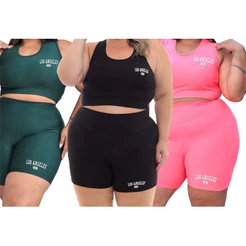 Conjuntos Academia Top Short plus size Cintura Alta