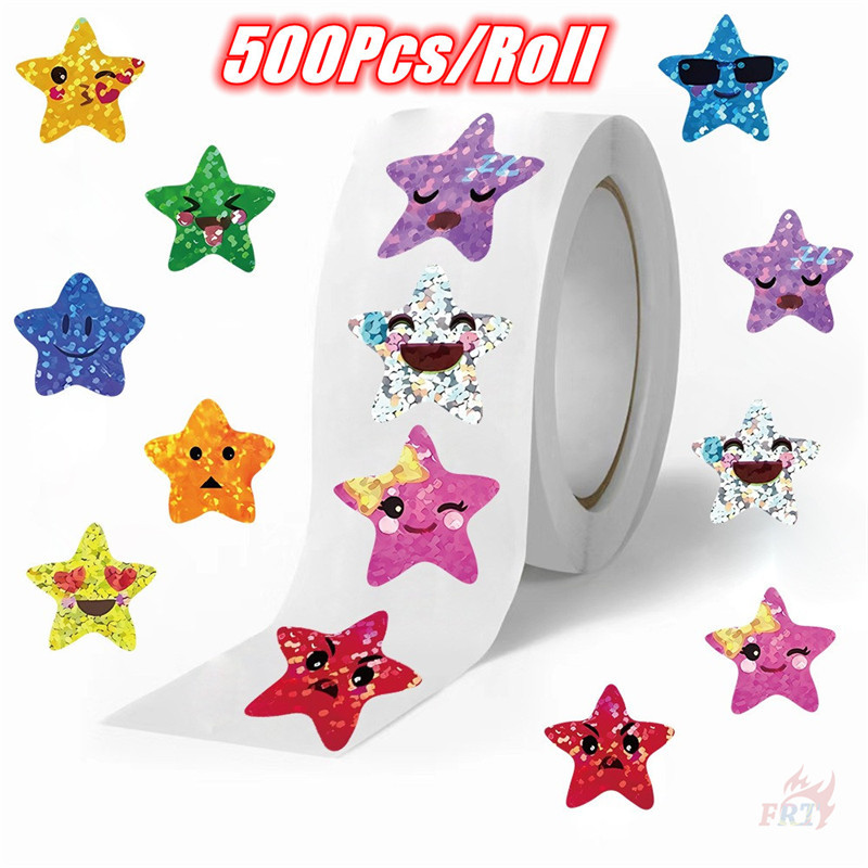 500 Unidades/Rolo ❤ Q Estrela Emoji . Adesivos De Recompensas Infantis Decalques De Etiqueta De Vedação Para Decoração D