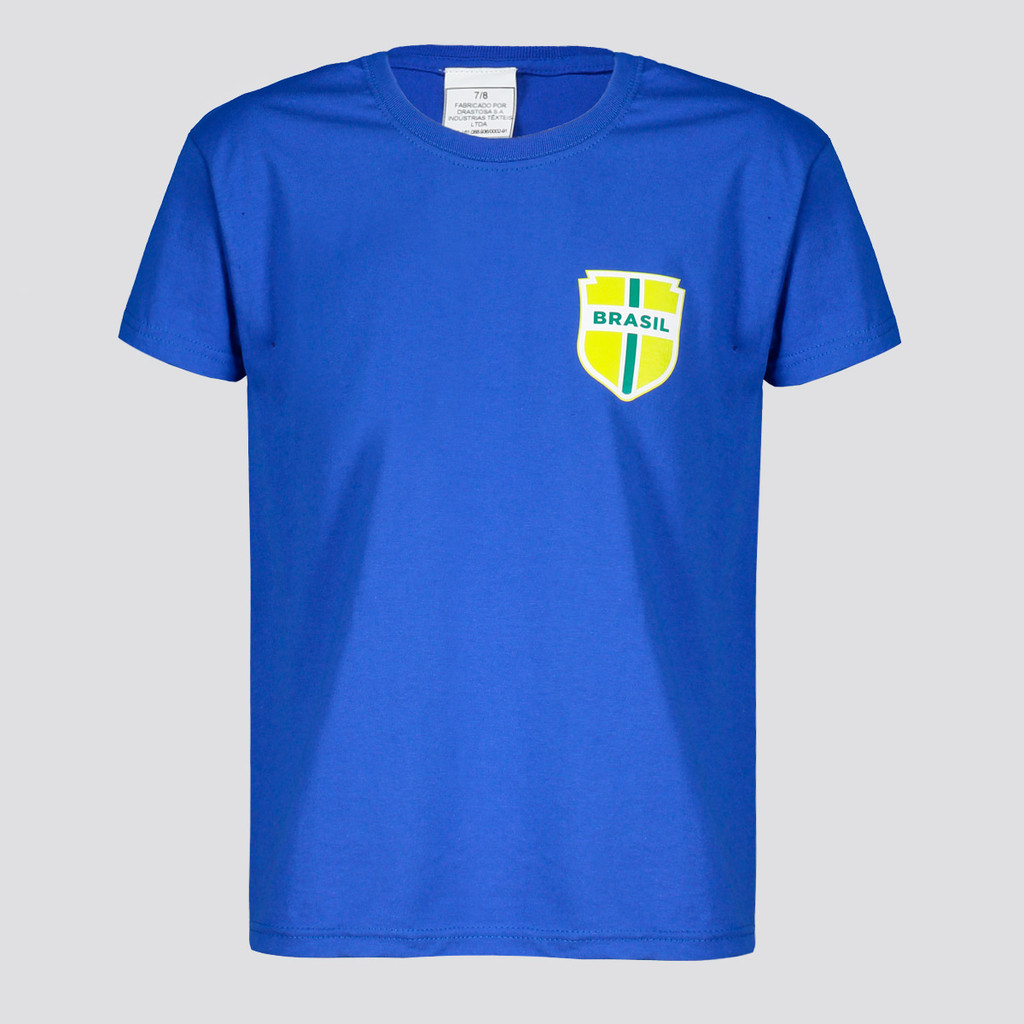 Camisa Brasil Escudo Infantil Azul em Oferta na Shopee