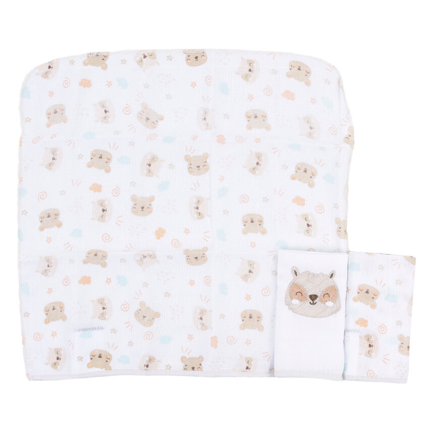 Kit Pano De Boca Gijo Borbado Urso - 03 Peças 32cm x 32cm em Oferta na Shopee