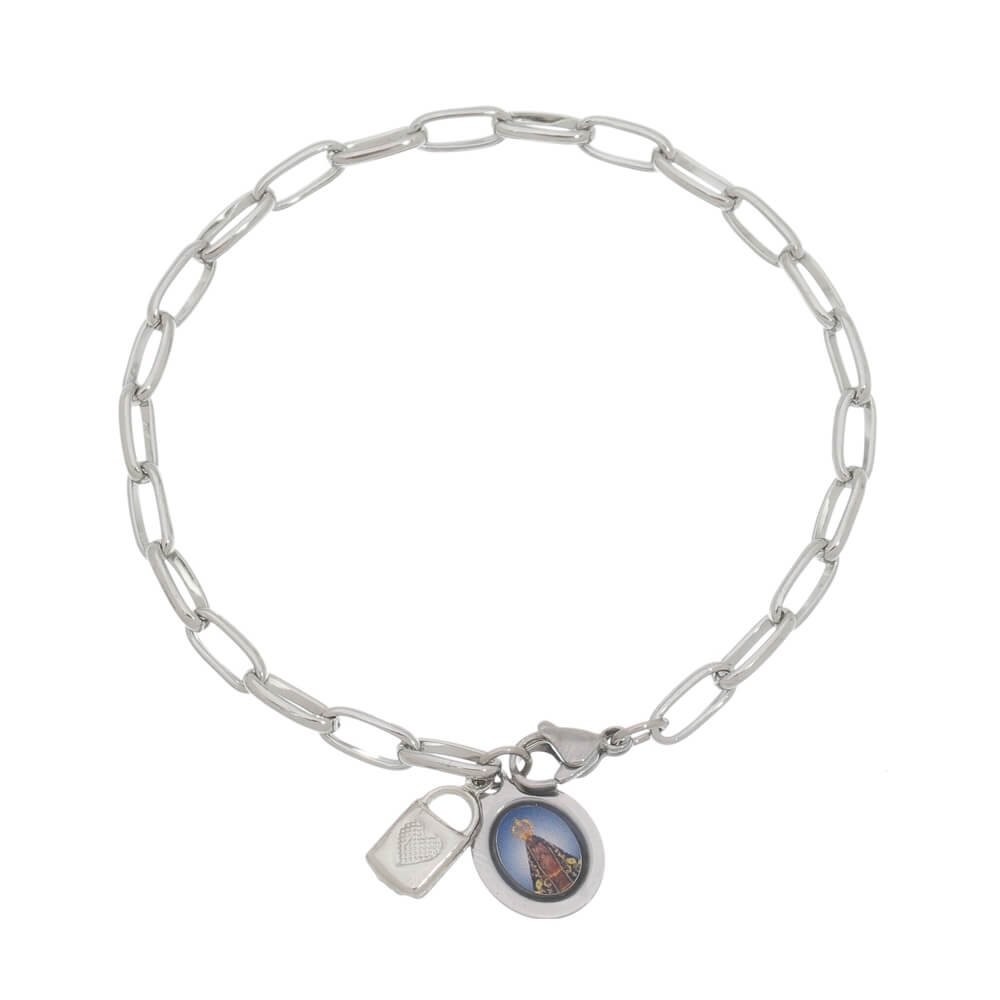 Pulseira Cadeia Consagração Nossa Senhora Aparecida Corrente Inox