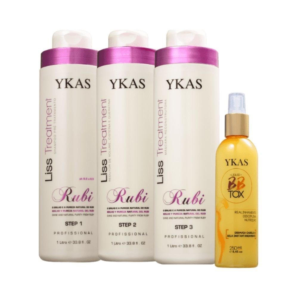 Ykas Escova Progressiva Rubi (3 x 1 litro) + Ykas Botox Líquido Tratamento 250ml