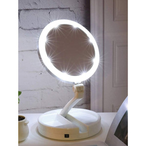 Espelho Com Led De Mesa Iluminador Maquiagem Portátil Dobrável Com Aumento até 10X