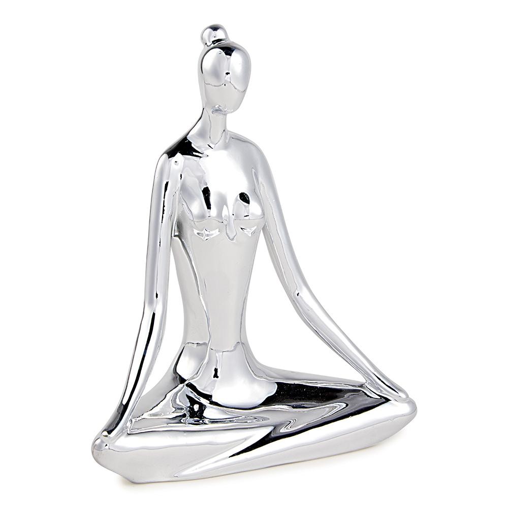 Escultura Decorativa de Yoga em Porcelana 19x15,5x7,5 Prata - Gran Belo - Home & Living
