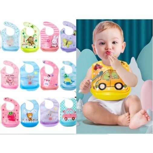 Babador de Plástico e Silicone Babador Infantil Cata Migalha Impermeável varias estampas