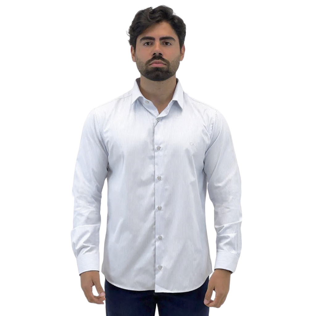 Camisa Ogochi Azul Ceu Listrado Ml Casual Slim Flame