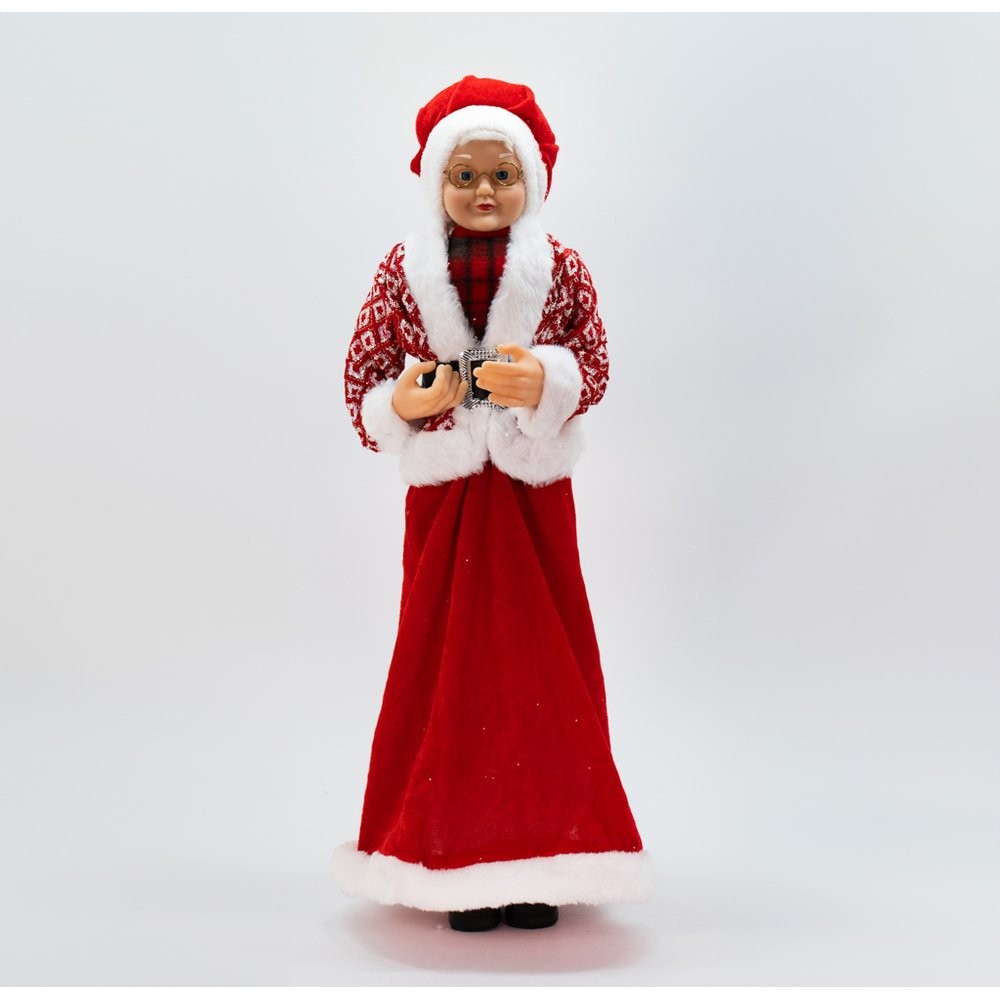 Enfeite Natalino Boneca Mamãe Noel Tecido Decorativo 61 cm