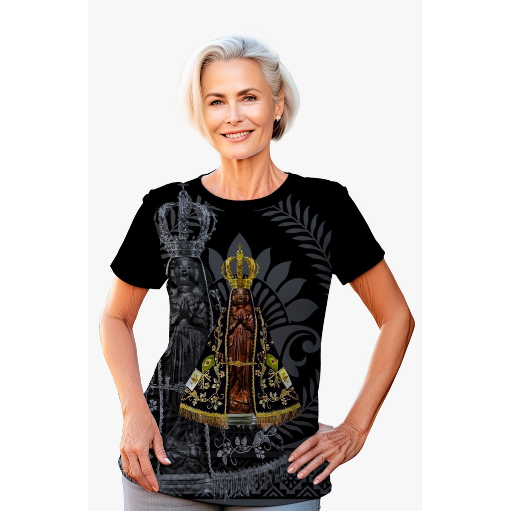 Camiseta Unissex Nossa Senhora Aparecida Moda Catolica Preta em Oferta na Shopee