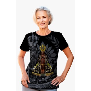 Camiseta Unissex Nossa Senhora Aparecida Moda Catolica Preta em Oferta na Shopee