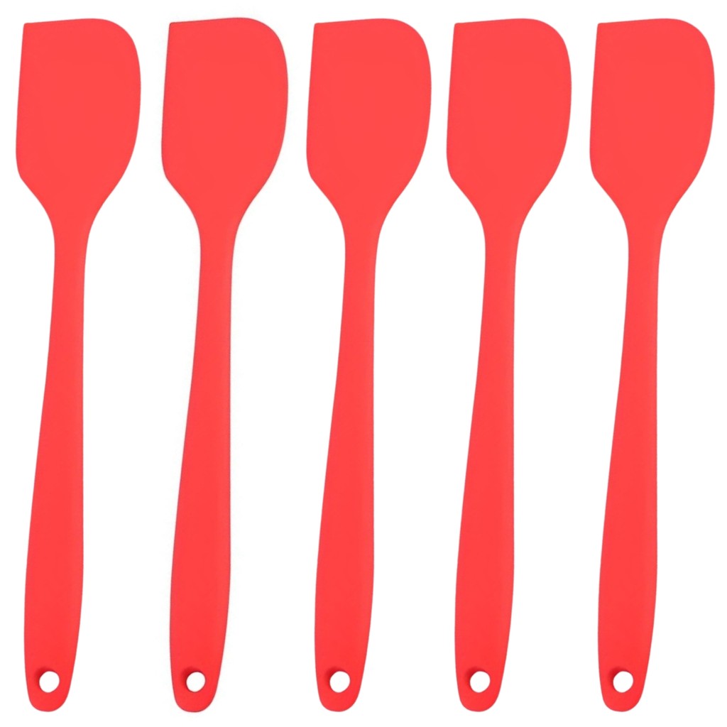 Kit 5 Espátulas de Silicone Vermelha Grande Utensílio Confeitaria Pão Duro Anti-risco para Panela e Bolo Casa