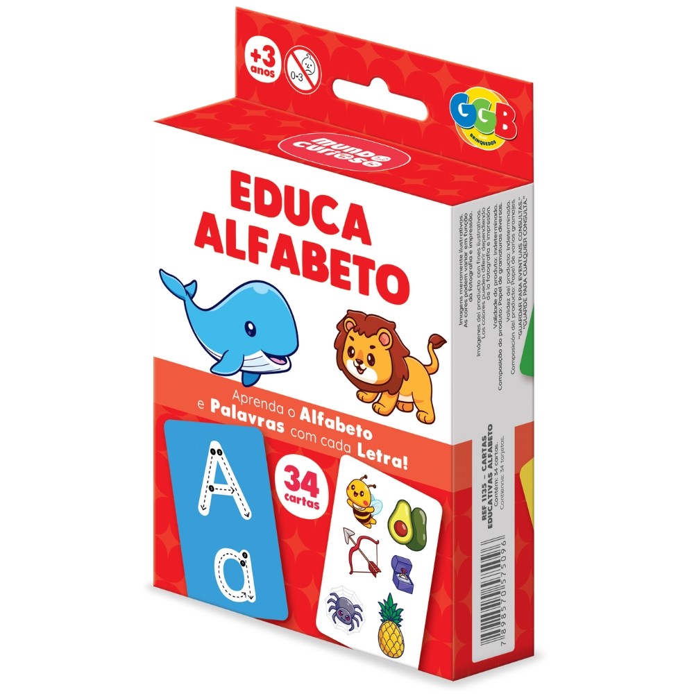 JOGO EDUCA ALFABETO 34 CARTAS GGB BRINQUEDO MESA IMAGENS EDUCATIVO BARALHO CRIANÇAS LETRAS PALAVRAS em Oferta na Shopee