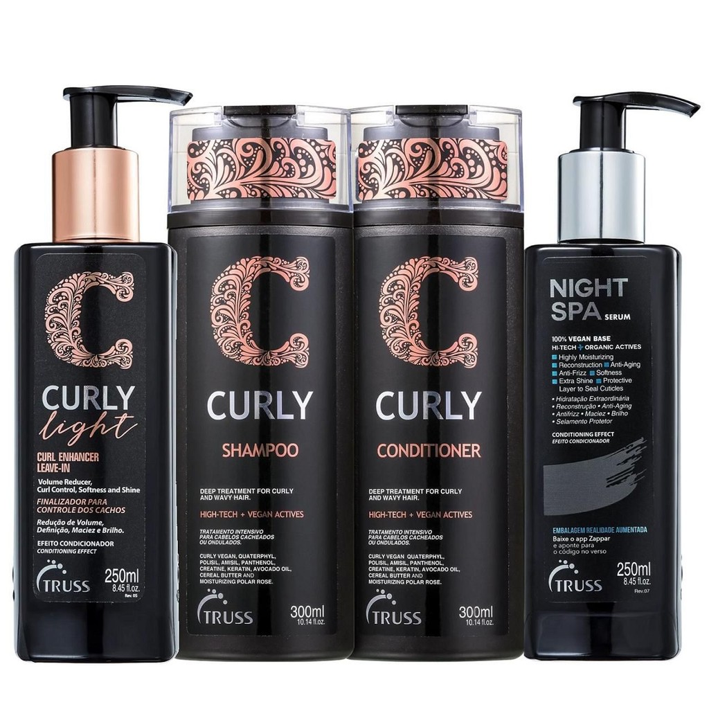 Kit Truss Curly  - Shampoo 300ml + Condicionador 300ml +  Light Leave in 250g + Night SPA 250ml