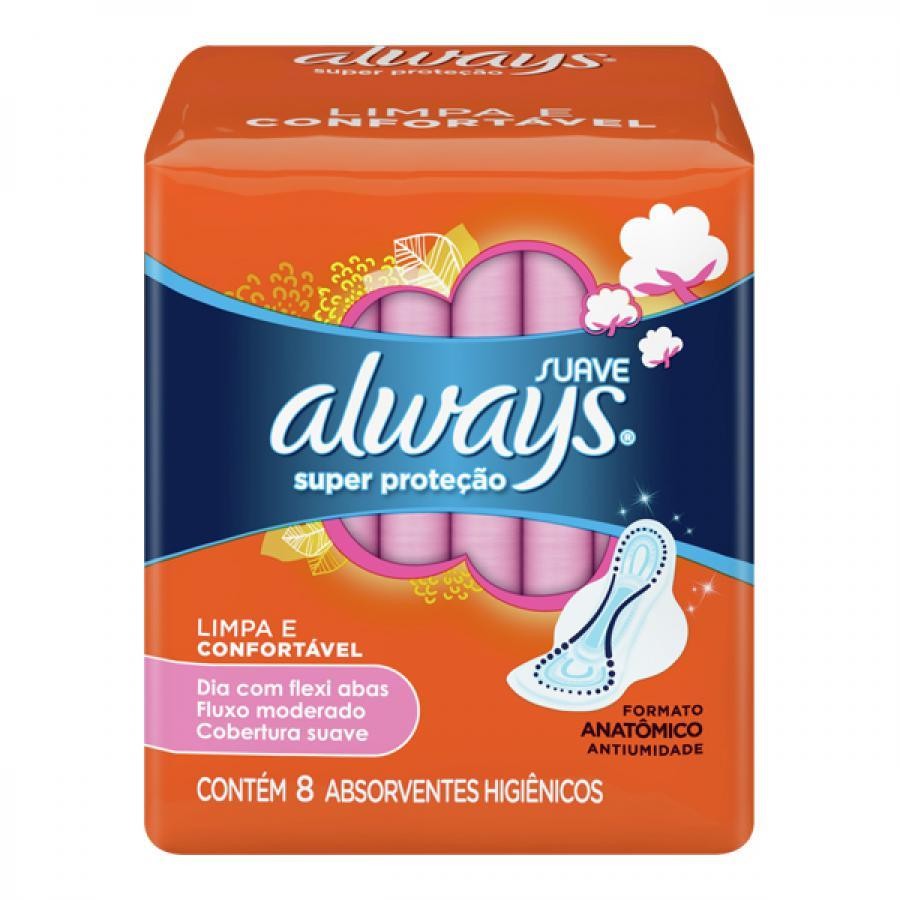 Absorvente Always Super Proteção Suave C/Abas 8Un em Oferta na Shopee