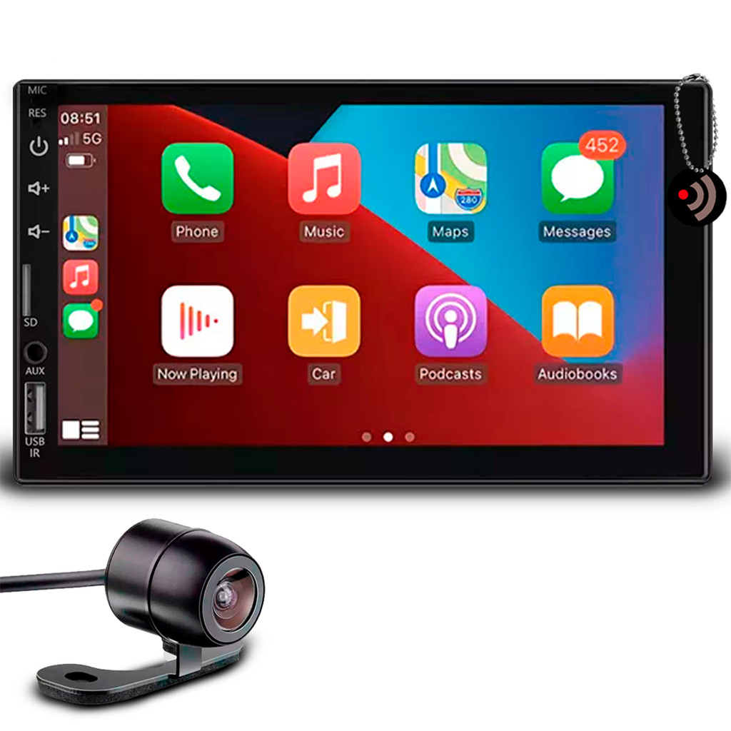 Kit MP5 7” E-Tech Light Touch com CarPlay Android Auto Bluetooth Espelhamento+Câmera de Ré Universal
