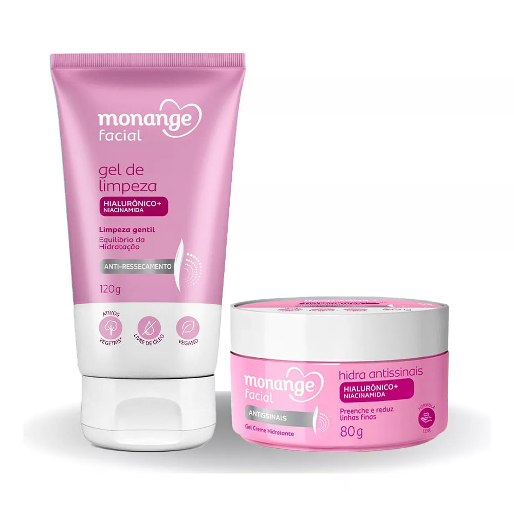 Kit Gel Facial + Creme Facial Monange Antissinais e Anti-Ressecamento - Beauty