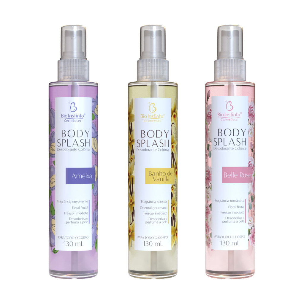 Kit com 3 Body Splash – Ameixa, Banho de Vanilla e Belle Rose (130ml) – Bio Instinto