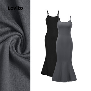 (Hot) Lovito Vestido Casual Liso Rabo De Vestido Slim Fit Para Mulheres L36AD011 (Multi-color) em Oferta na Shopee